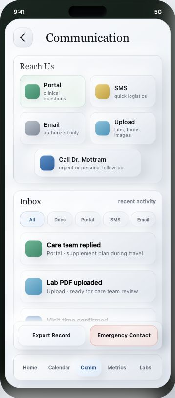 Perennial patient app communication screen.